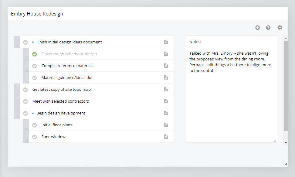 To do list with notes as part of the list.